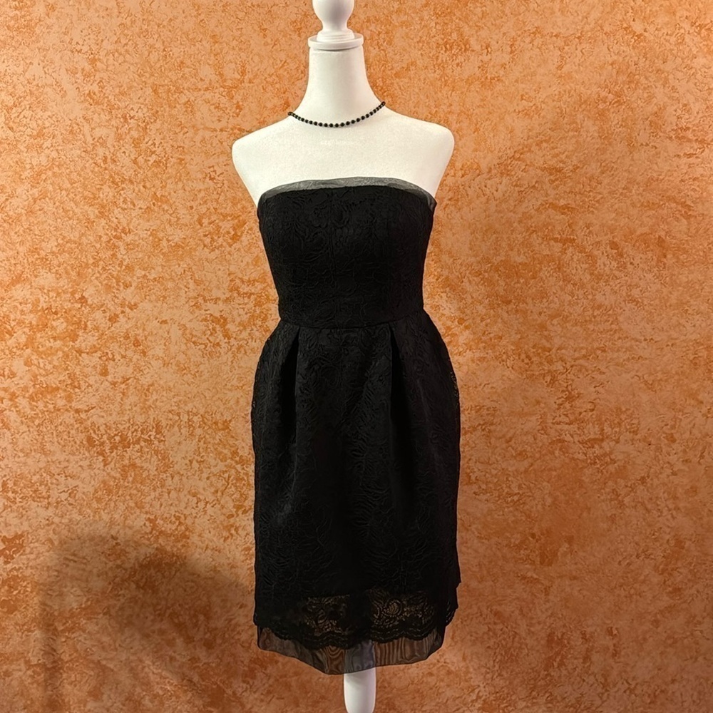 DAVID’S BRIDAL Black Laced Strapless Dress size 2